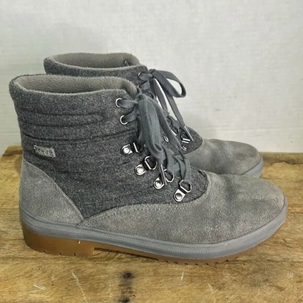 Keds Women's Gray Lace‎ Up Water-Resistant Suede Thinsulate Camp Boots Size 8